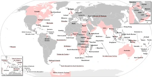 Map showing global spread of English language